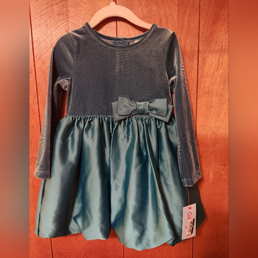 Cat & Jack Elegant Green Teal Velvet Bodice Girl's Dress, S3T, NWT